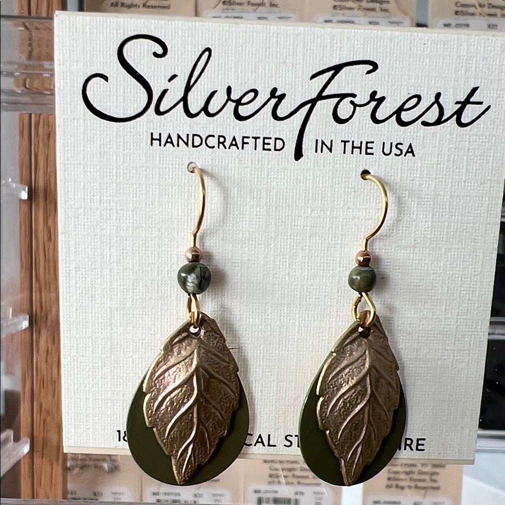 Silver Forest Gold And Olive Leaf Earrings 19$